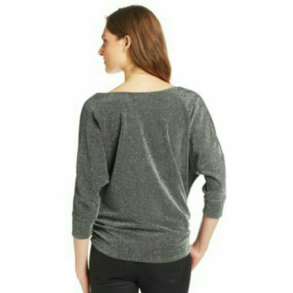Velvet by Graham & Spencer Silver Metallic Sparkly Dolman Split Sleeve Top - Picture 2 of 15